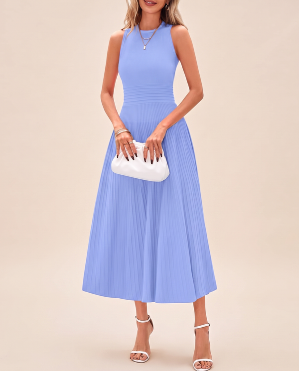 Robe Midi Plissée en Tricot Côtelé