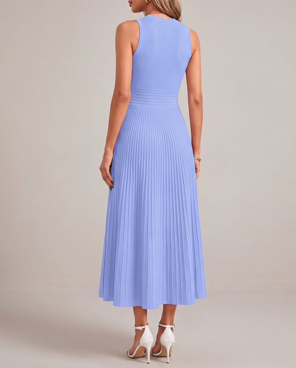 Robe Midi Plissée en Tricot Côtelé
